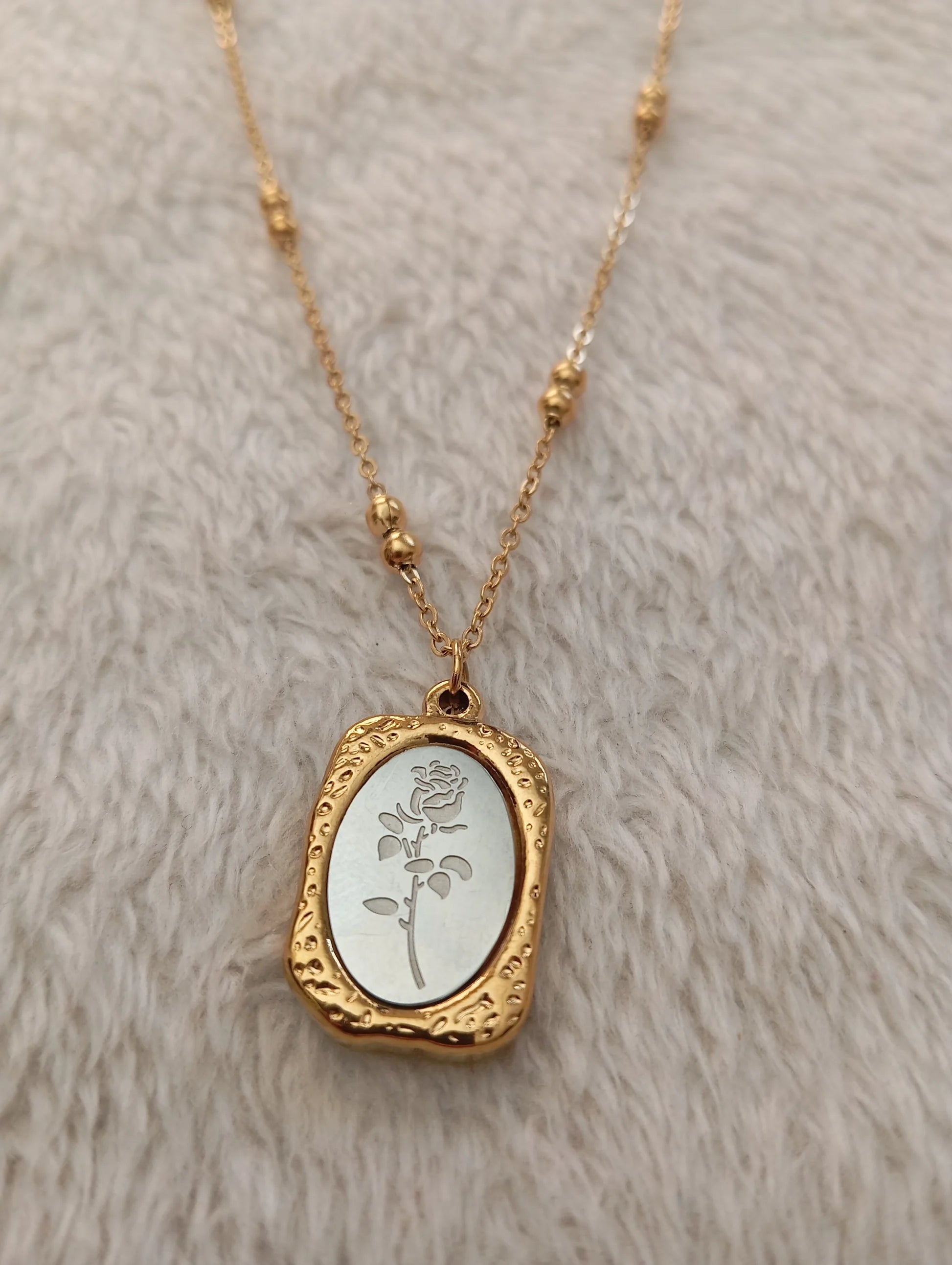 Gold Foil Silver Rose Flower Necklace