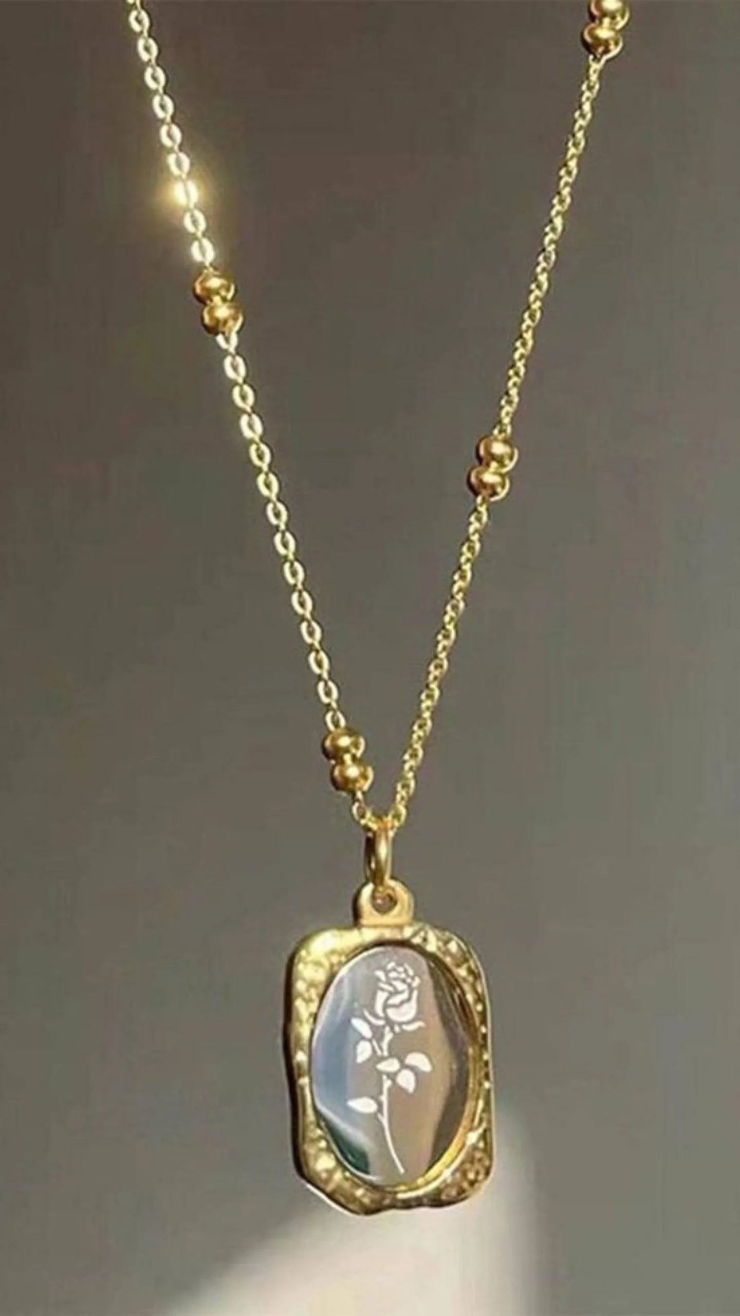 Gold Foil Silver Rose Flower Necklace