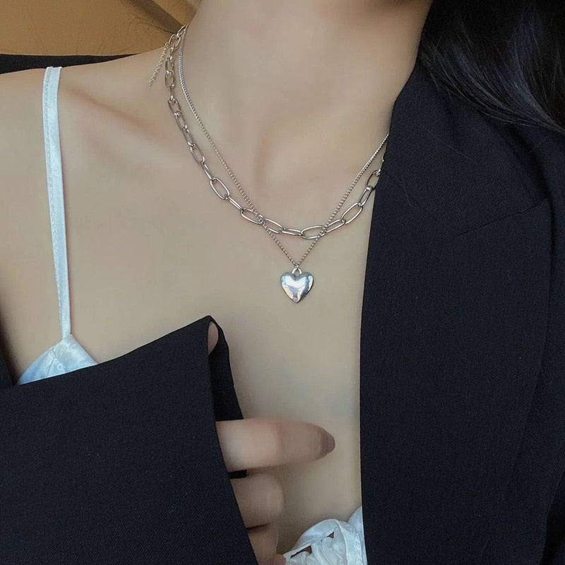 Double Layer Heart Gold Necklace