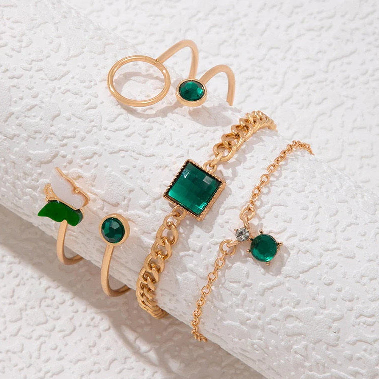 Butterfly, Square & Round Bracelet Set – Elegant Triple Design