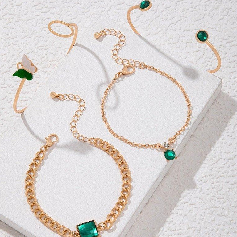 Butterfly, Square & Round Bracelet Set – Elegant Triple Design