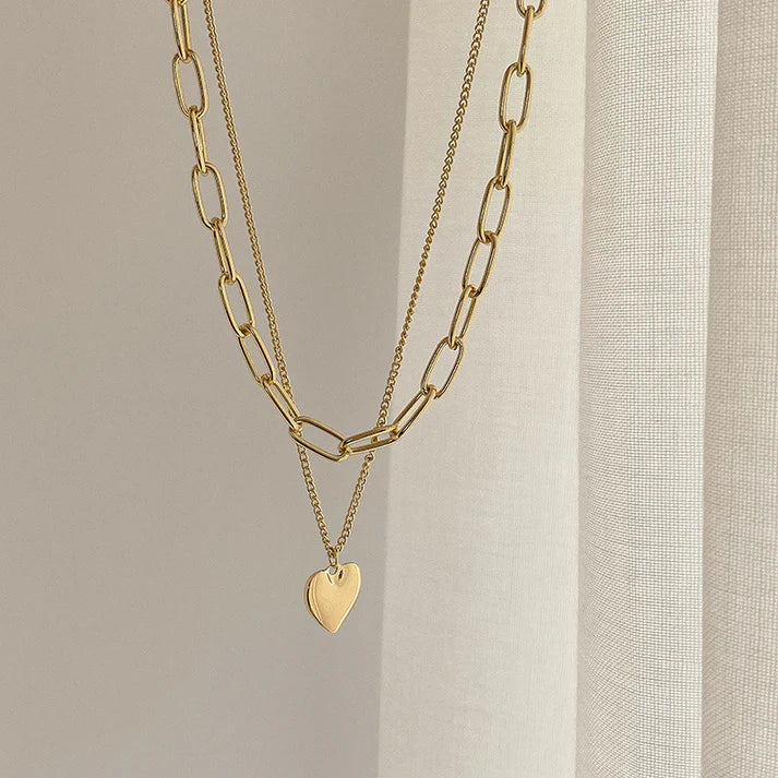 Double Layer Heart Gold Necklace