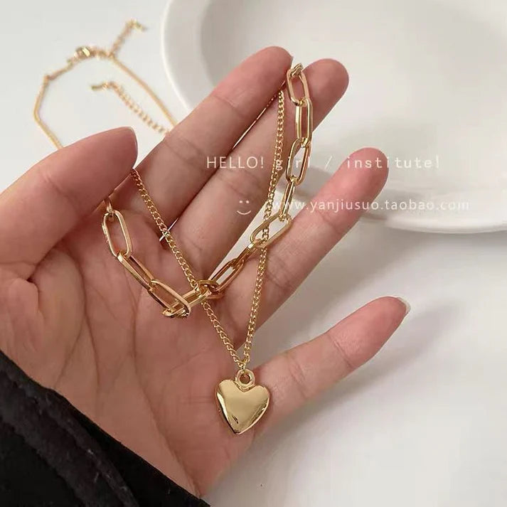 Double Layer Heart Gold Necklace