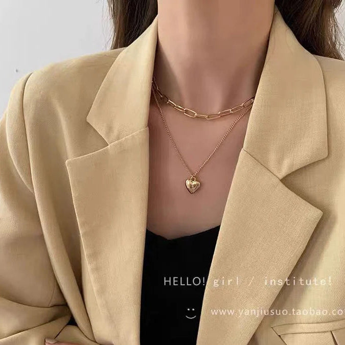 Double Layer Heart Gold Necklace