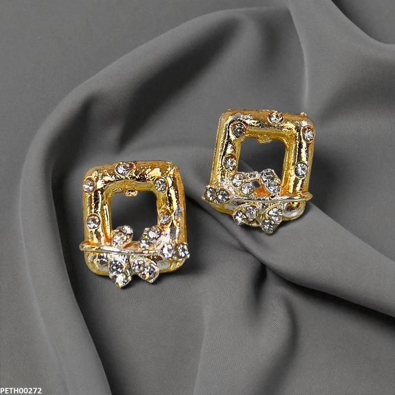 Square & Leaf Design Earrings Pair