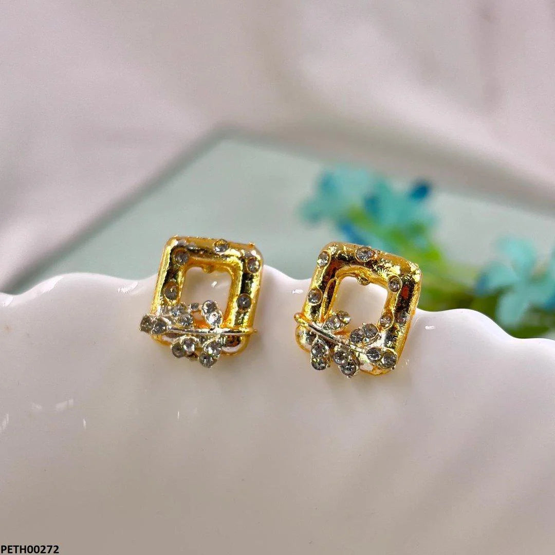 Square & Leaf Design Earrings Pair