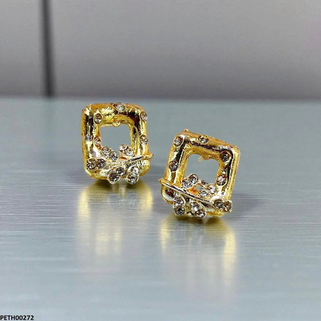 Square & Leaf Design Earrings Pair