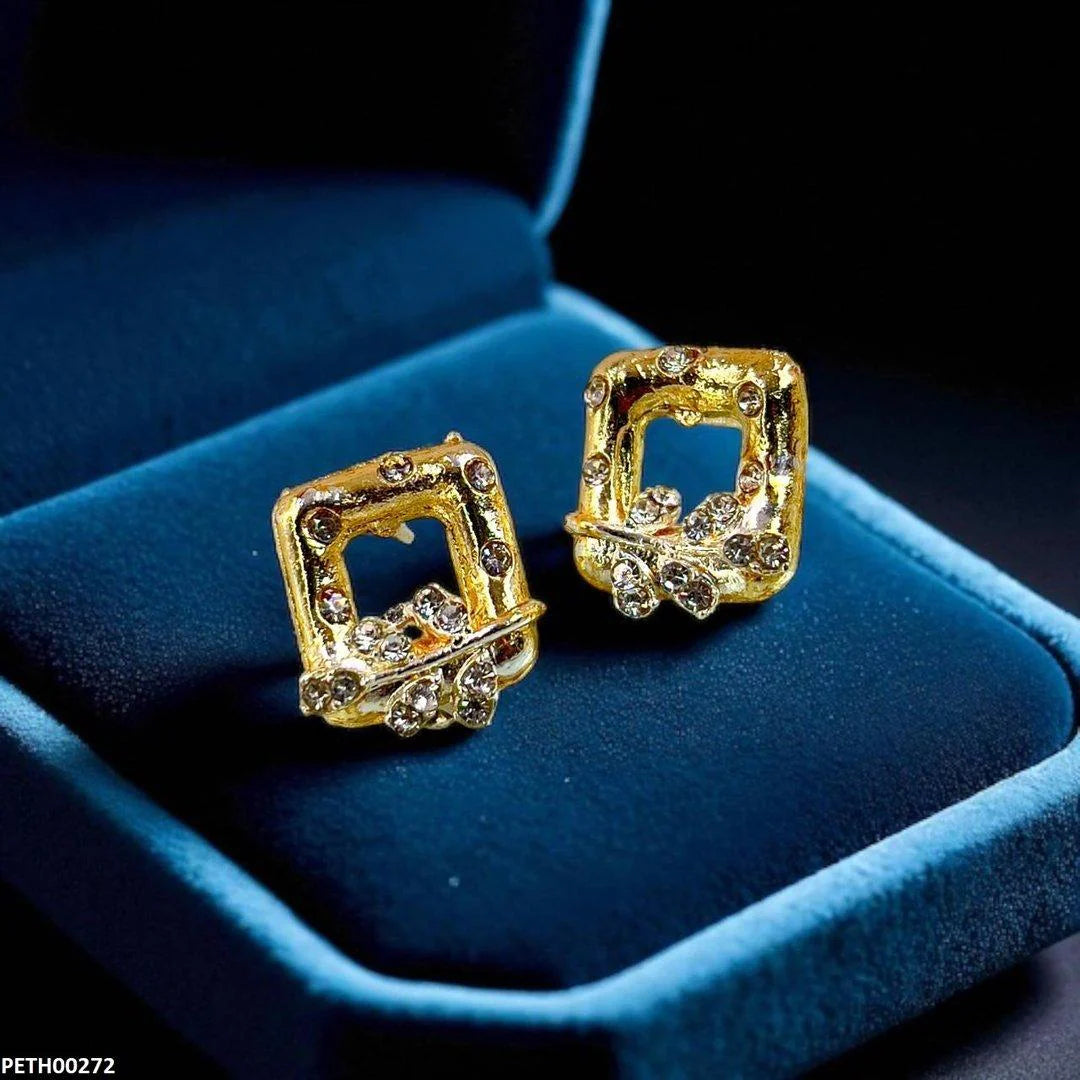 Square & Leaf Design Earrings Pair