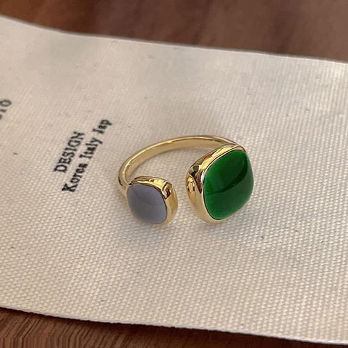 Adjustable Grey & Green Painted Ring – Stylish Everyday Jewelry